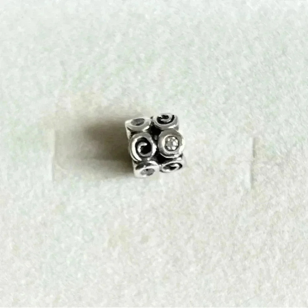 Pandora Retired Sterling Silver Fantasy Swirl Charm with Crystal Accent